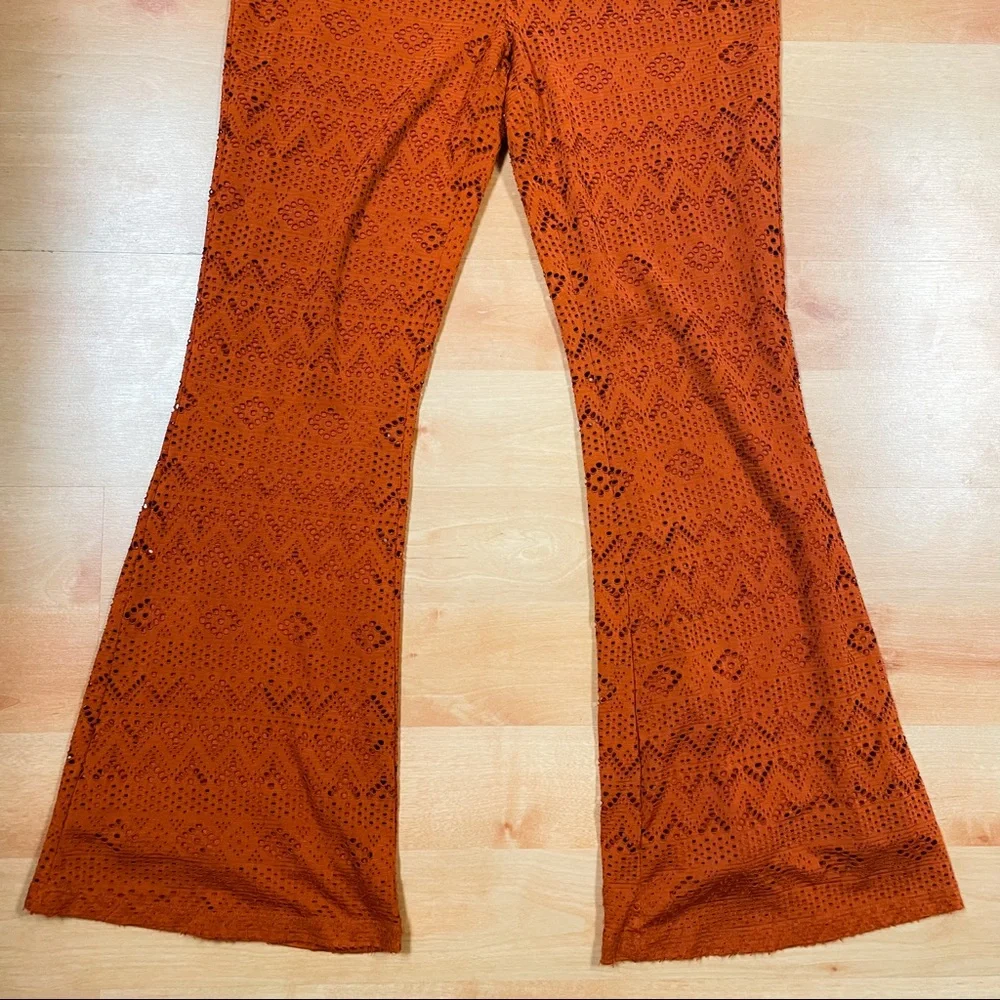 American Eagle Burnt Orange Lace Wide Leg Casual Pants Womens Size L